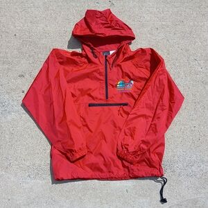 2002 Vtg Walt Disney World Marathon Windbreaker Hooded Red Size L